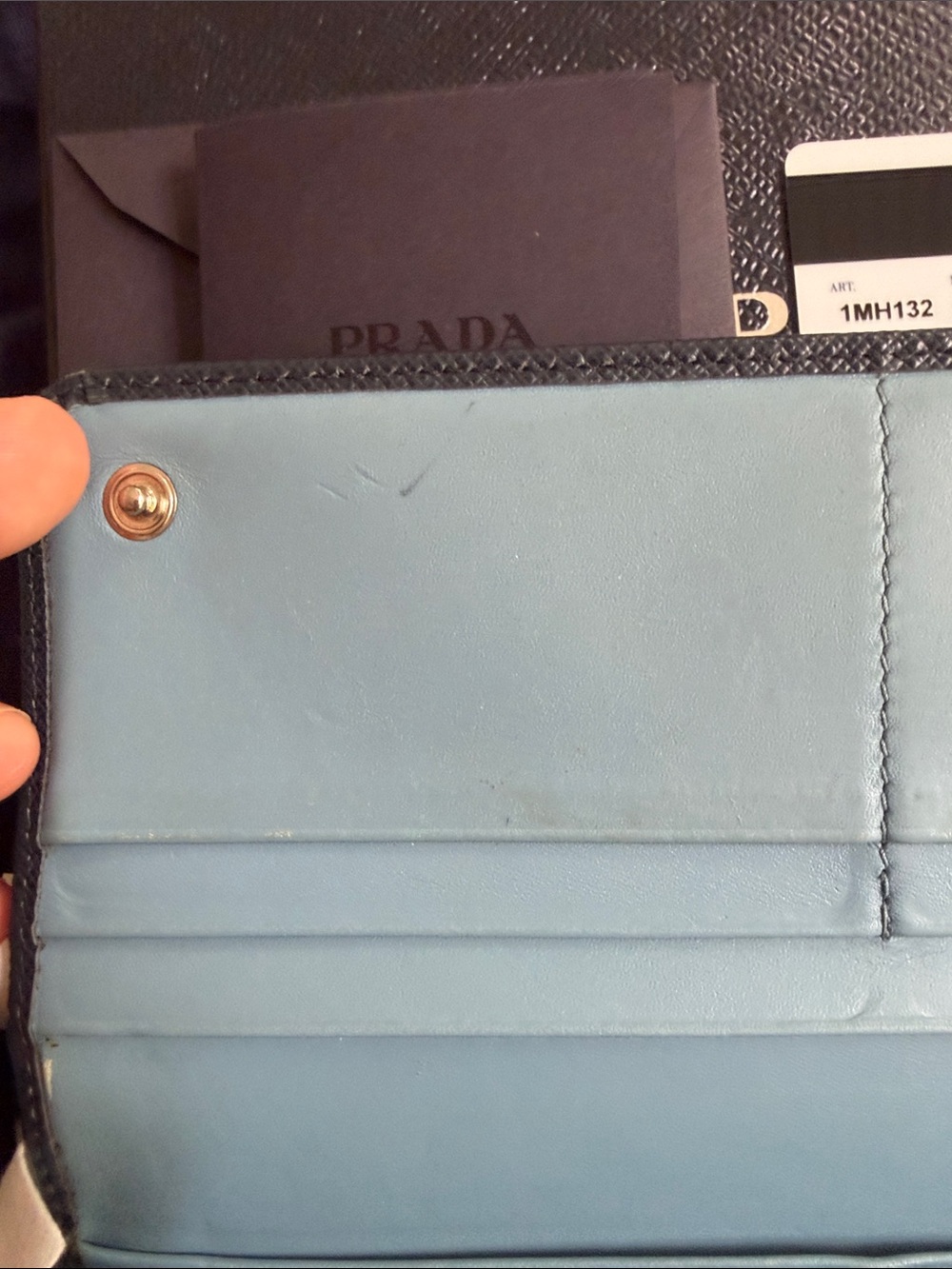 Prada Navy Blue Baltico Saffiano Leather Continental Wallet with Gold Logo - Picture 5 of 16